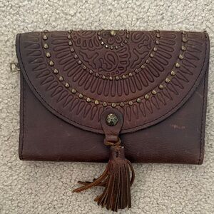 Brown Leather Clutch with Tassel